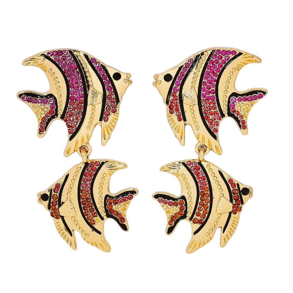 New SUGARFIX by BaubleBar Pink Orange Gold Fish Statement Earrings